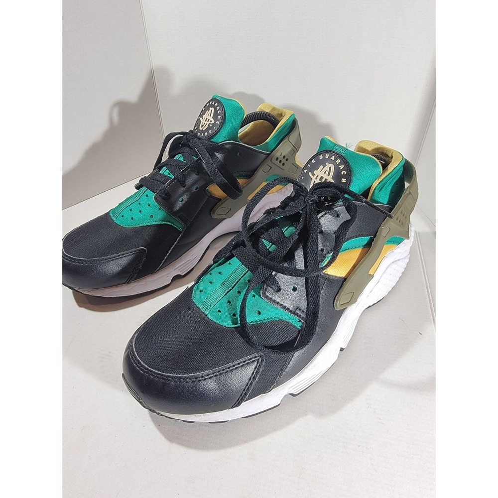 Nike Air Huarache Men's Lace Up Low Top Sneakers Black/White Emerald 318429-018
